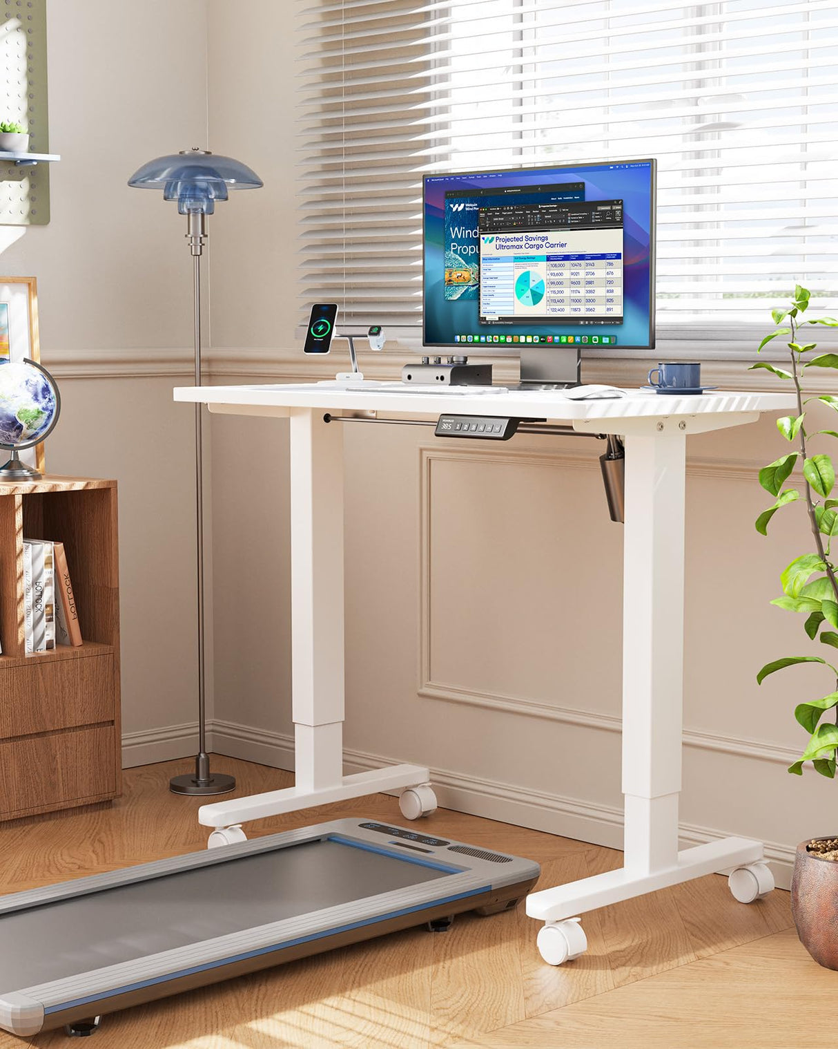 HUANUO Electric Small Standing Desk, 35" x 20" Whole Piece Desktop, Adjustable Height Computer Desk, 4 Height Memory Settings, Sit Stand Up Desk for Home Office, White HUANUO