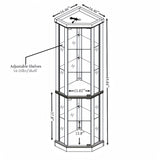 Makaseiya 70" Lighted Corner Curio Cabinet,Inside Mirror Corner Glass Display Case with Tempered Glass Door for Living Room, Antique Collectibles, Wine & Bar Glass Storage, Lights Included Makaseiya