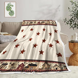 JAWO Rustic Country Throw Blankets, Primitive Barn Star Cozy Warm Bed Couch Blanket, Christmas Farmhouse Theme Fleece Flannel Throws to Decorate The Room and Bedroom 50X60IN JAWO