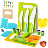 27 Pcs Montessori Kitchen Tools for Toddlers, Kids Knives for Real Cooking Safe Knife Set Include Toddler Cutting Boards Sandwich Cutters Peeler for Birthday Tools for Age 2-10 Year Old Girl Boy LURVUO