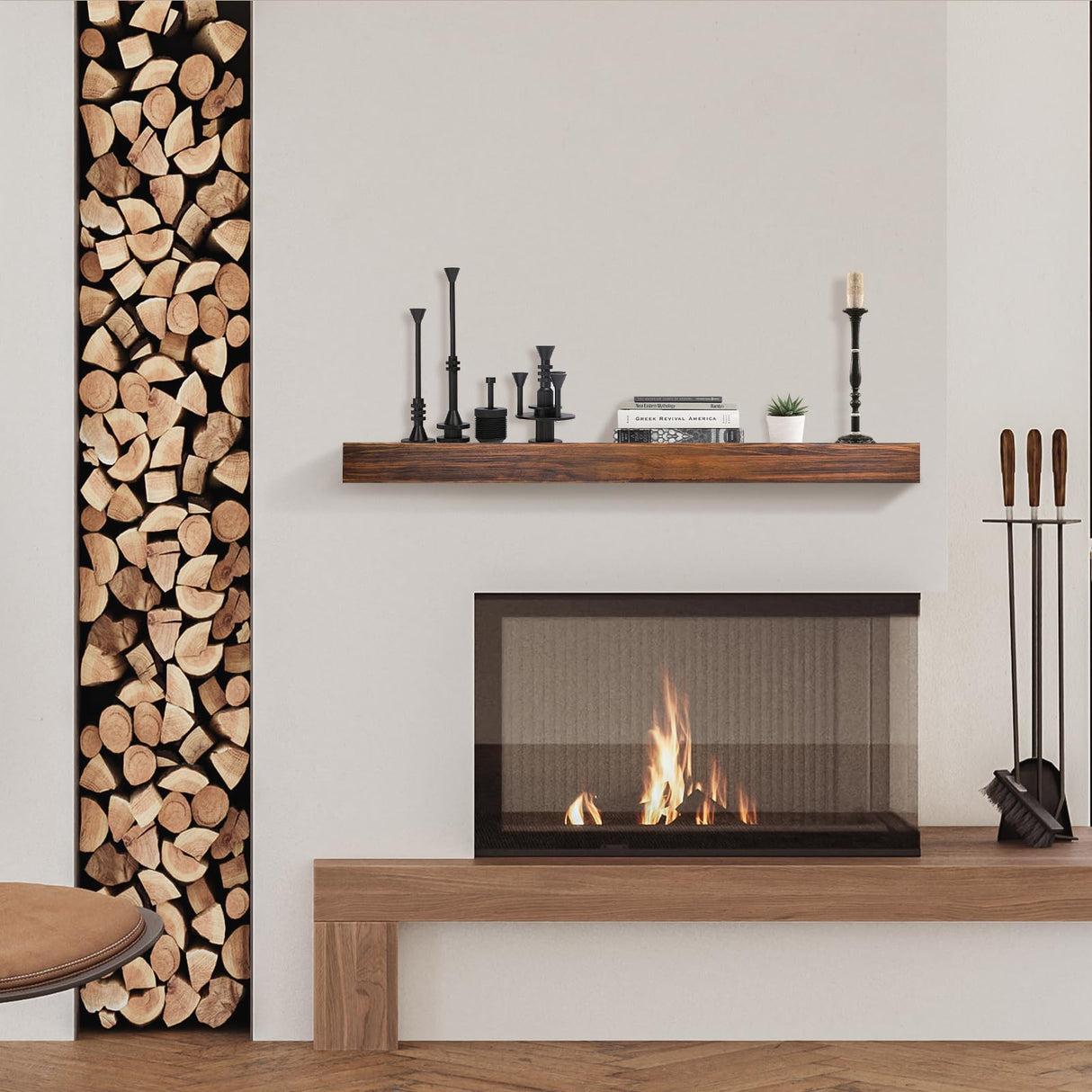 AZSKY Rustic Fireplace Mantel Shelf Floating Fireplace Mantel Dark Walnut 36 Inch Long Wall Mount Mantel for Fireplace Deep Wall Shelf Set of 1 with Invisible Wooden Bracket AZSKY