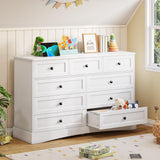 Hasuit White Bedroom Dresser with 9 Drawers, 51.2" Large Drawer Dresser with Charging Station, Wide Farmhouse Dresser Chest of Drawers, Wooden Storage Tower Organizer Dresser for Bedroom, Living Room Hasuit