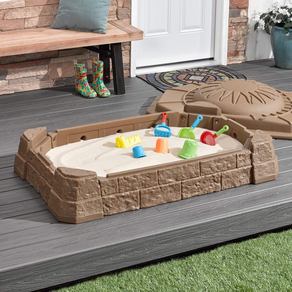 Step2 Naturally Playful Sandbox II, Kids Sand Activity Sensory Play Pit, Summer Outdoor Toys, 7 Piece Toy Accessories, for Toddlers 1+ Years Old - WoodArtSupply