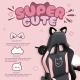 Dowinx Gaming Chair Cute with Cat Ears and Massage Lumbar Support, Ergonomic Computer Chair for Girl with Footrest and Headrest, Comfortable Reclining Game Chair 290lbs for Adult, Teen, Black Dowinx