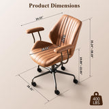 Mid Century Modren Office Chair,Mid Back Ergonomic Executive Chair with Lumbar Support, Computer Desk Swivel Task Chair with Wheels, Faux Lether Suede Fabric Home Chair, Brown ALTRIGUS
