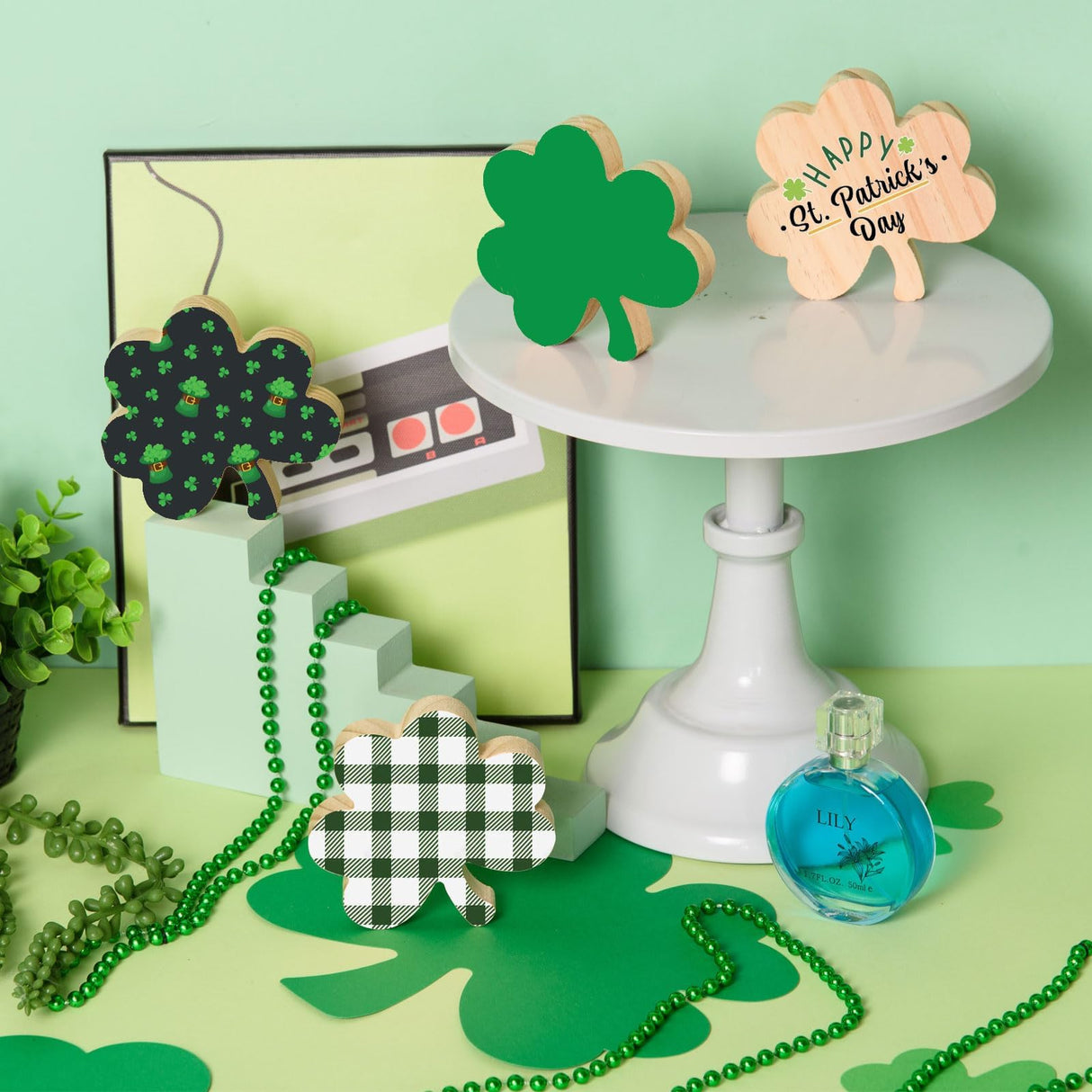 AWIZOM 12 Pcs Wooden Holiday Cutouts Unfinished Shamrock Heart Bunny Egg Shaped Table Sign Standing Wooden Centerpieces Unpainted Wood Blocks for DIY Crafts Valentine Day St.Patrick Day Easter Decors AWIZOM