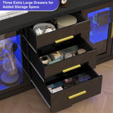 69" LED TV Stand for 70/75/80 inch TV,Modern Entertainment Center with Power Outlets,High Glossy Media Console Table Storage Cabinet with Open Shelves & Drawers for Living Room, Bedroom-Black jiteentarou