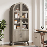 RNLRNL 71" Modern Fluted Display Cabinet with Glass Door, Arched Curio Cabinet with Adjustable Shelf, Bookcase for Collectibles Books, Storage Cabinet for Living Room, Dining Room, Grey RNLRNL