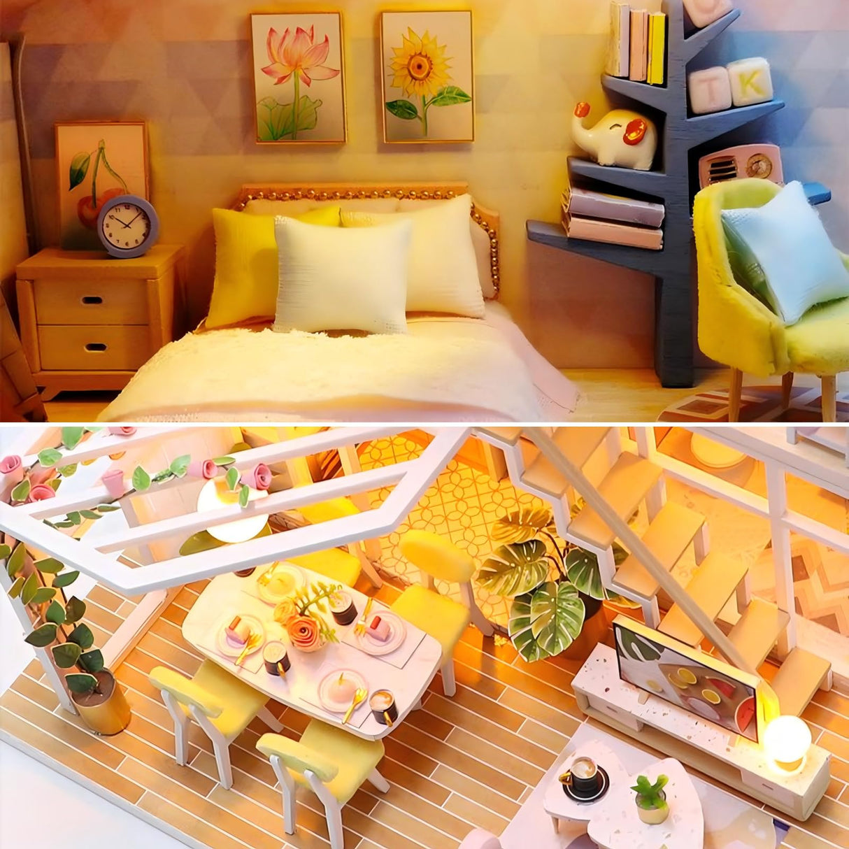 OZJAY DIY Miniature House Kit, Mini House Building Kit with LED & Furniture, DIY Wooden Dollhouse Miniature Kit for Adults Teen, Wooden Crafts Lovely Dollhouse Kit, Sweet Time OZJAY