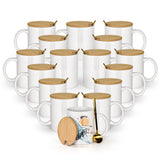 AGH 16pcs 11 Oz Sublimation Mugs Blank, White Coffee Ceramic Mugs Bulk, Plain Mug Cups for Sublimation with Bamboo Lids and Stainless Steel Spoon For Coffee, Soup, Tea, Milk, Latte, Hot Cocoa AGH