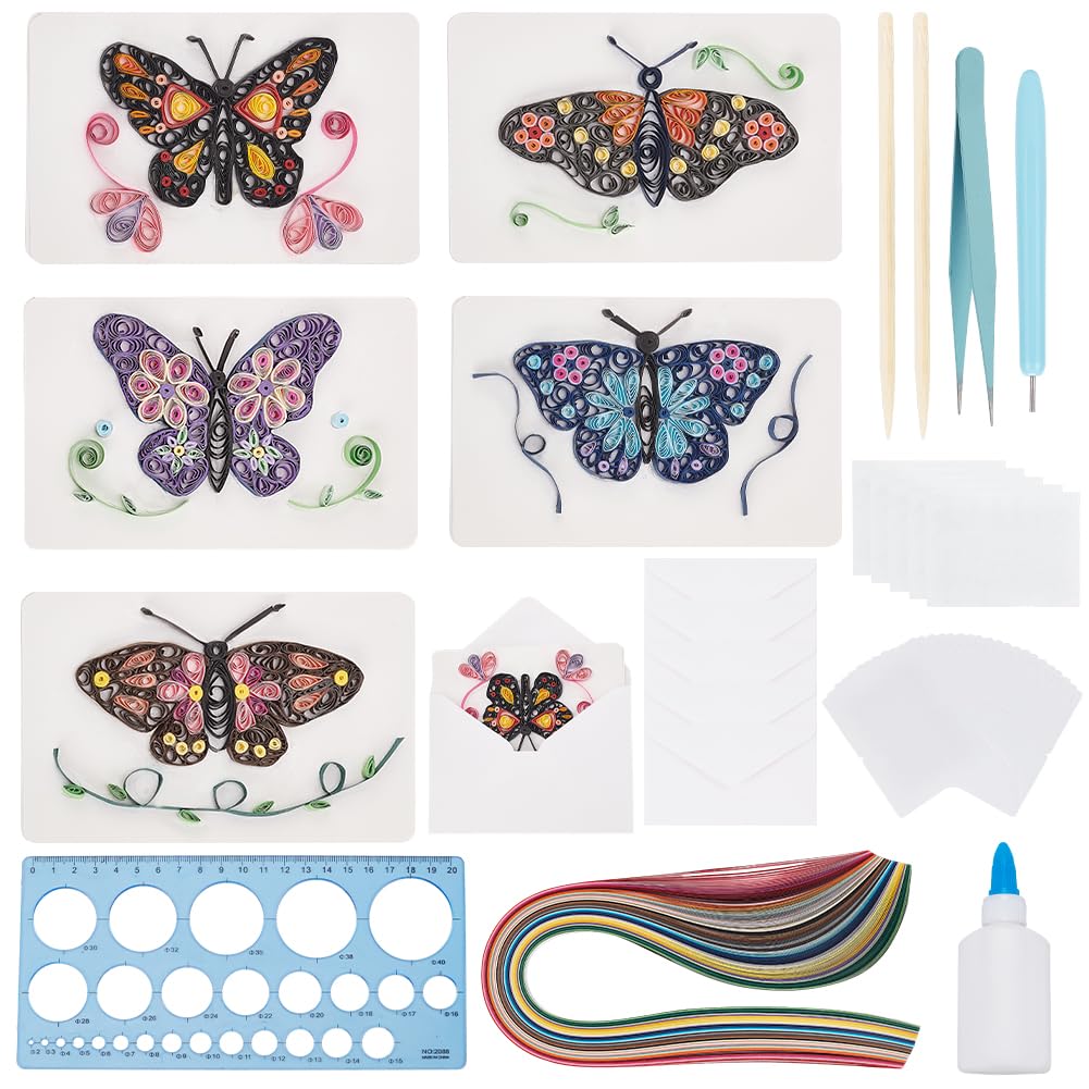 WEBEEDY 20 Sets DIY Butterfly Paper Quilling Kit for Adults Beginners Greeting Card Making with Envelope and Instruction,DIY Animal Cards for All Occasions for Birthday,Holiday,New Year,Thanksgiving WEBEEDY