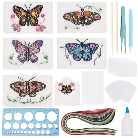 WEBEEDY 20 Sets DIY Butterfly Paper Quilling Kit for Adults Beginners Greeting Card Making with Envelope and Instruction,DIY Animal Cards for All Occasions for Birthday,Holiday,New Year,Thanksgiving WEBEEDY