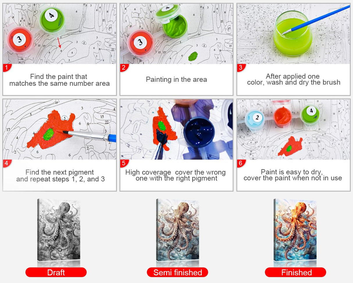 TUMOVO Paint by Numbers for Adults Beginner Octopus Paint Number Kits Sea Animals Adult Paint by Number Sea View Adult Paint by Number Kits DIY Oil Painting Kits Gift for Kids, 16 x20 Inch TUMOVO