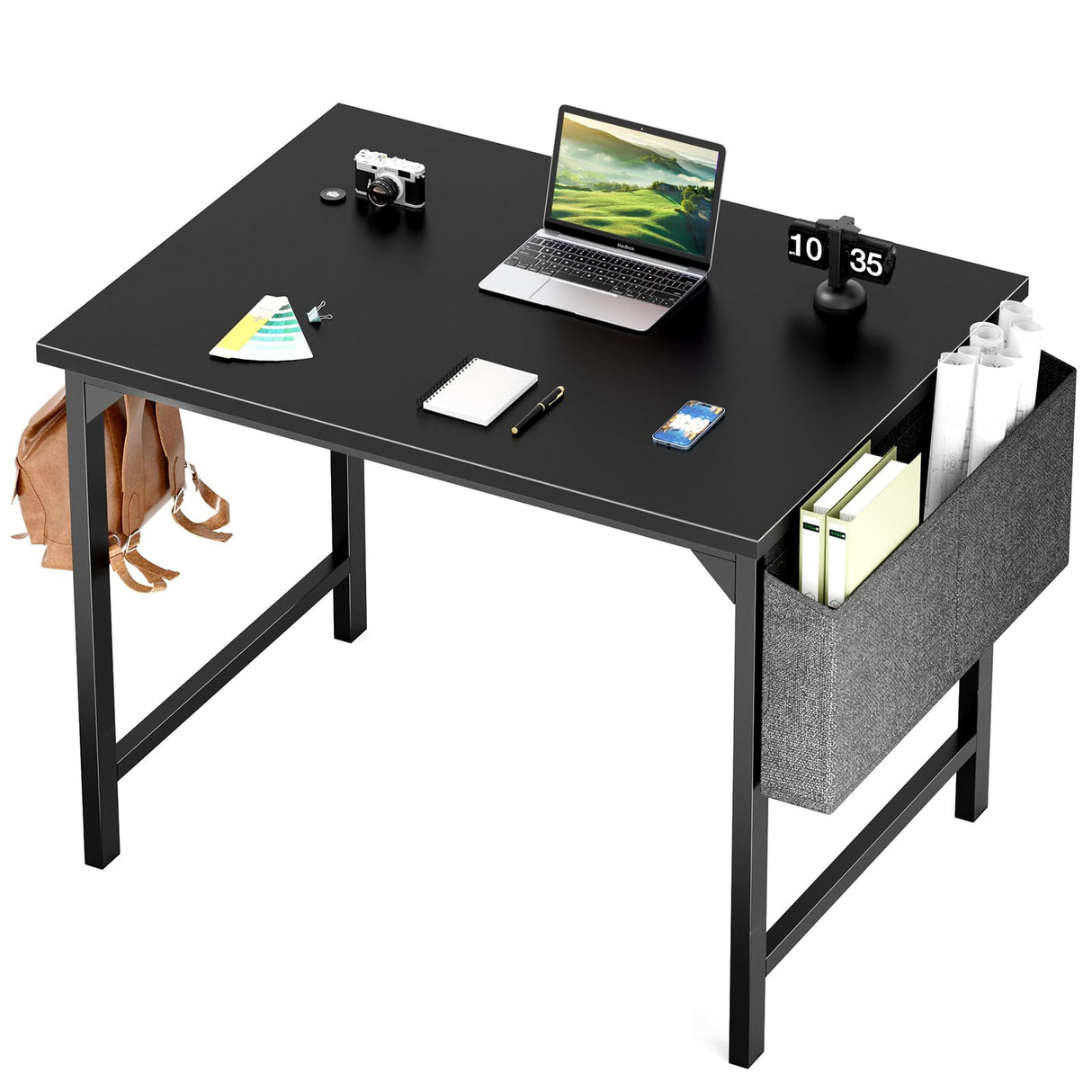 Sweetcrispy Small Computer Office Desk 32 Inch Kids Student Study Writing Work with Storage Bag & Headphone Hooks Modern Simple Home Bedroom PC Table - Black Sweetcrispy