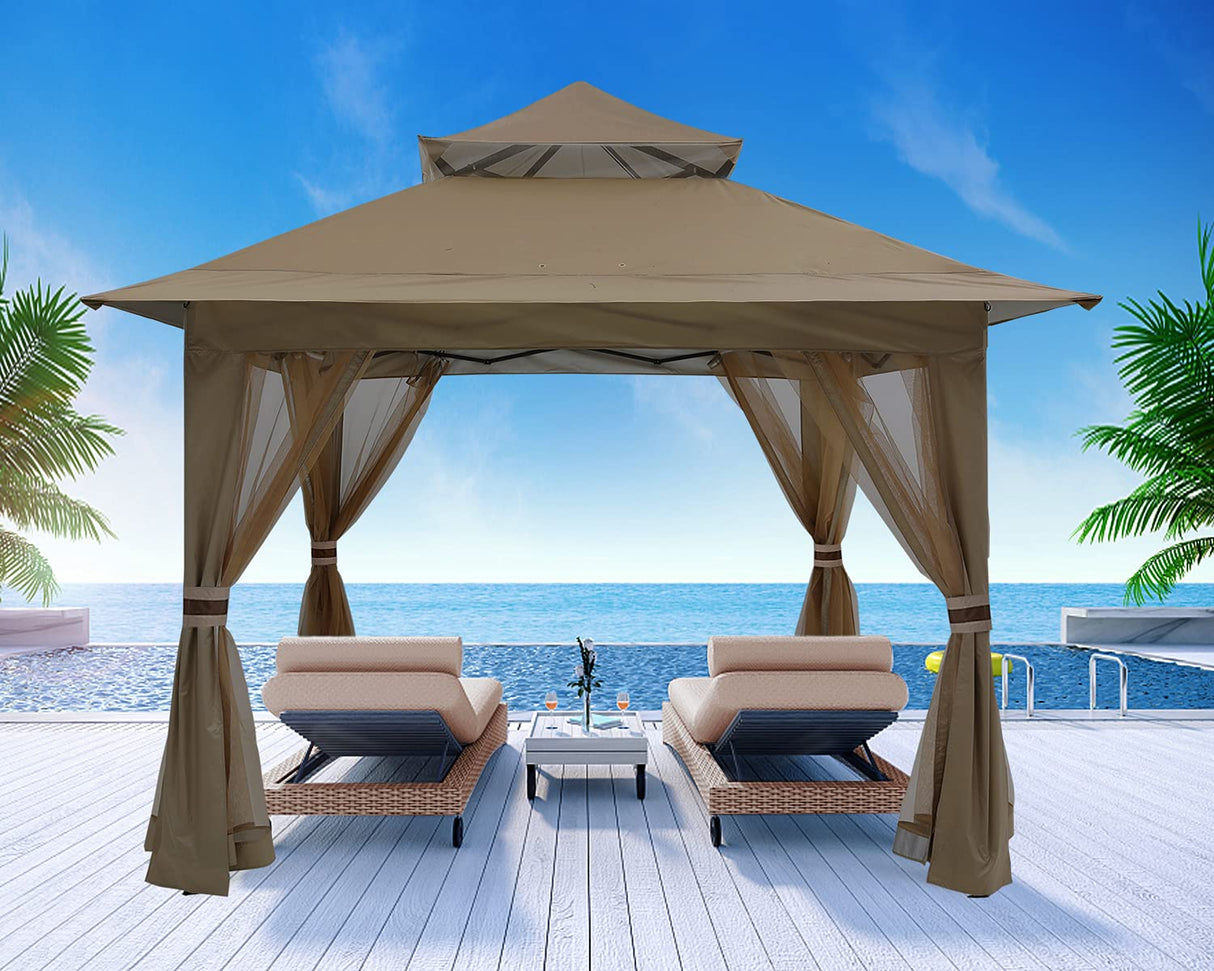 ABCCANOPY Pop Up Gazebo 13x13 - Outdoor Canopy Tent with Mosquito Netting for Patio Garden Backyard (Brown) ABCCANOPY