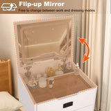 HVCBOSS 3 in 1 Vanity Desk with Flip Top Mirror, Small Make Up Vanity Set with Visible Glass Desktop, Compact Makeup Vanity with 3 Drawers, Cushioned Tool, Dressing Table for Bedroom HVCBOSS