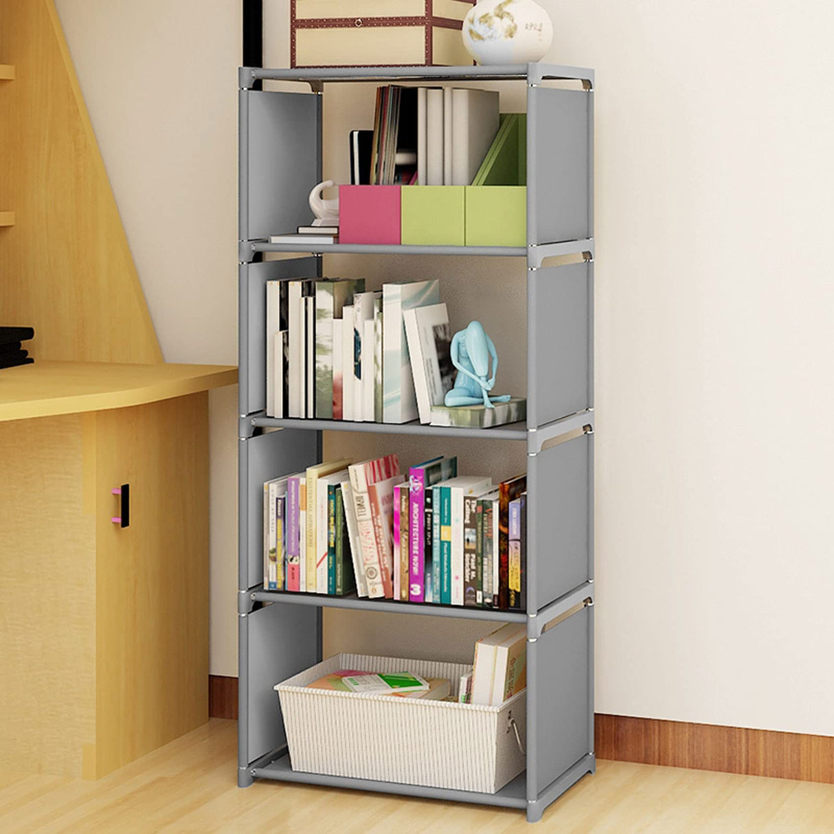 Kaichenyt Bookshelf 4-Tier Grey Open Storage Shelf Floor Standing Display Bookcase Modern Books Storage Shelves Open Bookshelf and Bookcase for Living Room, Home Office, 49(H) x15.74(L) x11(W) inch Kaichenyt