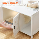 MAHANCRIS Cat Litter Box Enclosure, Hidden Litter Box Furniture with Divider, Wooden Cat Washroom Storage Cabinet Bench, Indoor Cat House as Table Nightstand, for Living Room, Bedroom, White CWWT2501 MAHANCRIS
