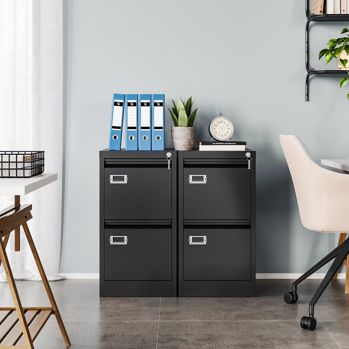 MIIIKO 2 Drawer File Cabinet, Metal Vertical Filing Cabinets with Lock, Home Office File Folders Storage Cabinet for Letter Legal A4 File Size MIIIKO