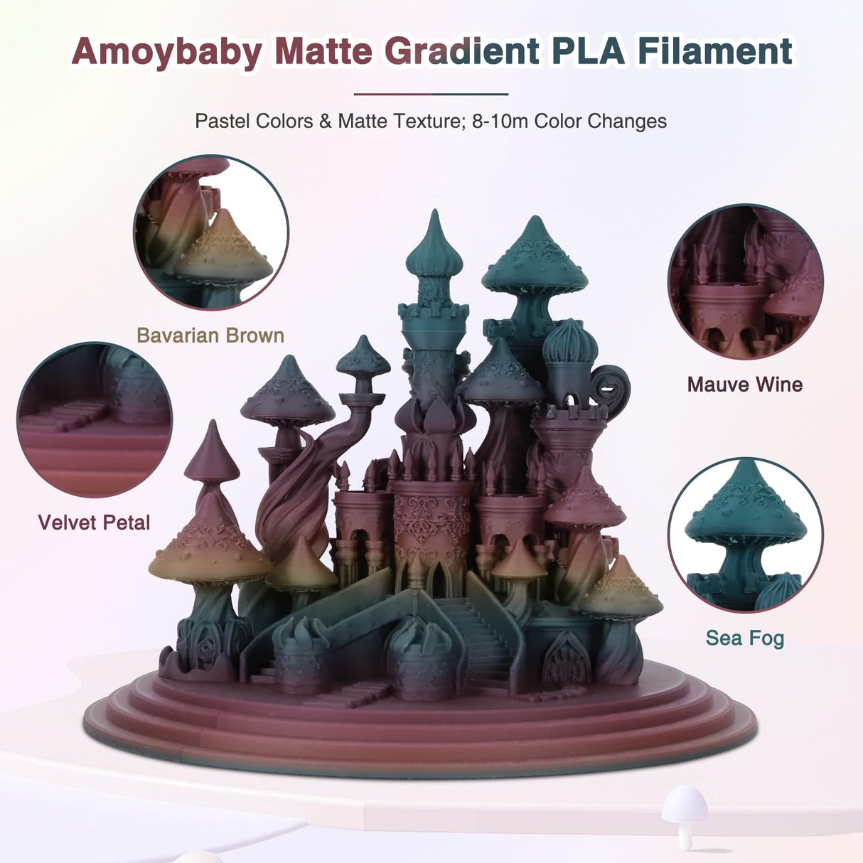 Amoybaby Matte Rainbow PLA 3D Printer Filament, Multi-Color Changing PLA Filament 1.75mm, Matte Finish&High Precision 3D Printing Filament, 1kg Spool Solar Horizon, Fits for Most FDM 3D Printers Amoybaby