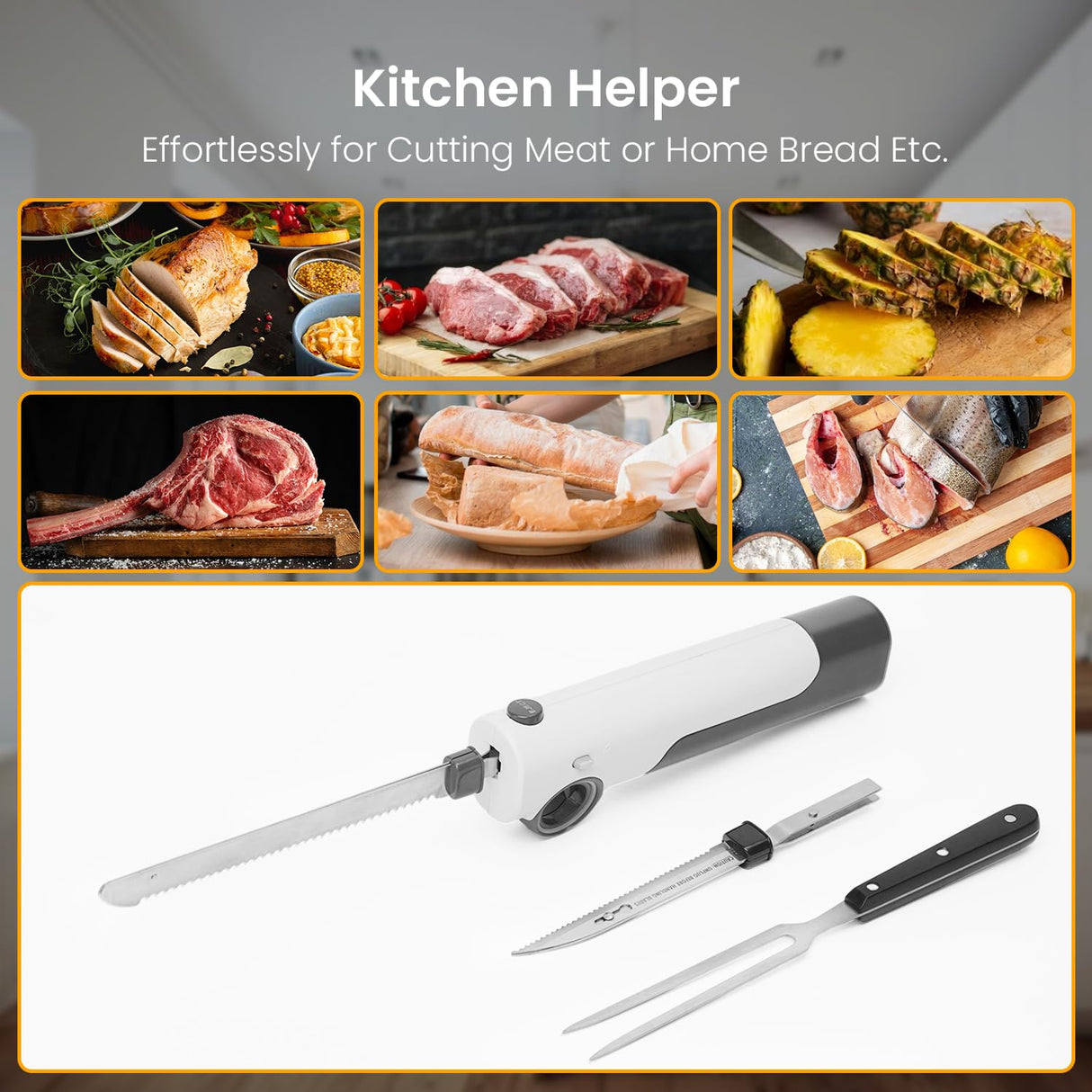 TUMIDY Cordless Electric Knife Rechargeable, Electric Carving Knife for Carving Meats, Poultry, Bread, Crafting Foam, Serving Fork Included TUMIDY