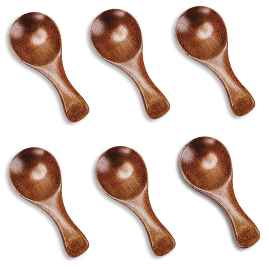 Hefild 6pcs Small Wooden Spoons, 3.2inch Small Wooden Spoons for Honey, Brown Mini Wood Teaspoons for Tiny Eating Ice Cream Jars Spice Condiments Tea Bath Salt Coffee Sugar Jam Mustard Seasoning