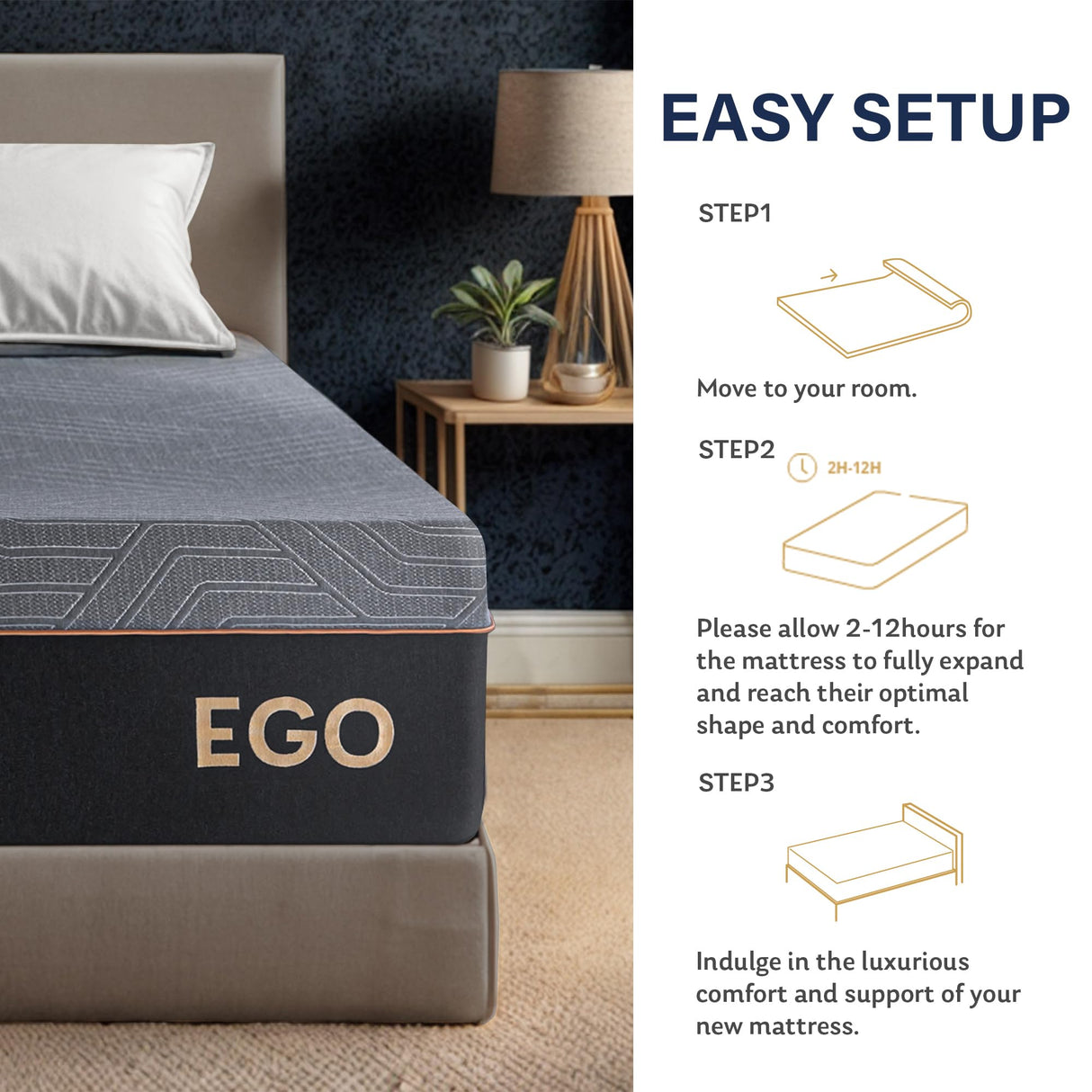 EGOHOME 14 Inch Full Mattress, Copper Gel Memory Foam Mattress for Pain Relief, Therapeutic Mattress in a Box, CertiPUR-US Certified, Fiberglass Free Medium Mattress, Black MLILY