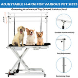 Professional Electric Dog Grooming Table Heavy Duty Pet Grooming Table Height Adjustable w/Leveling Wheels, Dog Grooming Arm, Anti Slip Tabletop &Tool Organizer, Dog Grooming Station 50" White GarveeLife