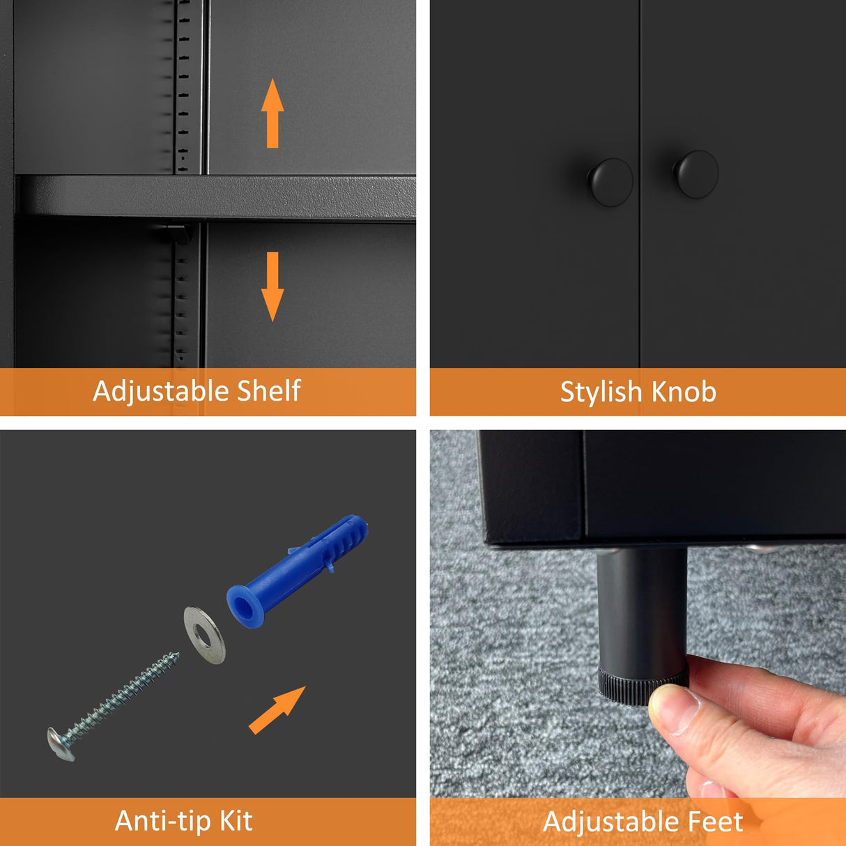 JINKUR Metal Storage Cabinet with 2 Doors and Adjustable Shelf, Steel Accent Sideboard Buffet Cabinet for Home, Office, Garage, Entryway, Living Room, Kitchen Pantry and Dining Room (Black) JINKUR