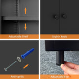 JINKUR Metal Storage Cabinet with 2 Doors and Adjustable Shelf, Steel Accent Sideboard Buffet Cabinet for Home, Office, Garage, Entryway, Living Room, Kitchen Pantry and Dining Room (Black) JINKUR