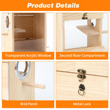 Rypet Transparent Bird Nest Boxes, Wood Parakeet Nesting Box for Cage, Upright Bird Nest Breeding Box with Perch Bird Cage House for Parakeet Lovebirds Budgie Finch Parrotlets Canary L Rypet