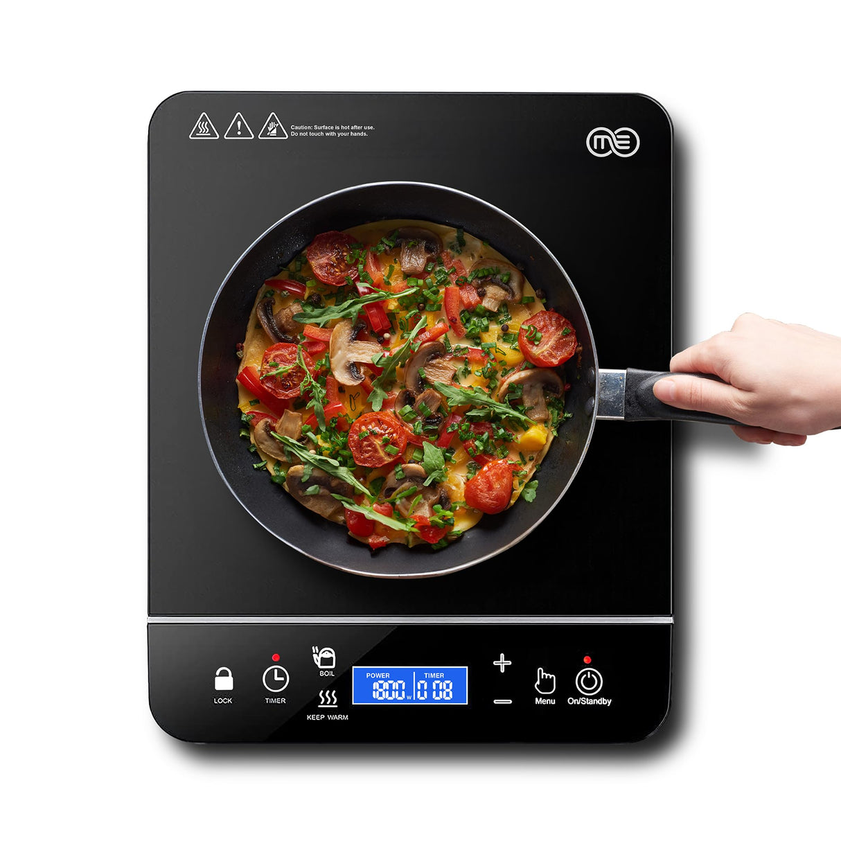 OMEO Portable Induction Cooktop Hot Plate Countertop Burner 1800 Watts Induction Burner with LCD Sensor Touch, LED Display, 10 Temperature Levels, Child Safety Lock, Auto Shutoff Function OMEO