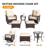 Jolydale 5 Pieces Patio Furniture Set Outdoor Wicker Rattan Swivel Gliders Rocker Patio Bistro Set with Rocking Chairs and Side Table for Deck, Backyard, and Porch, Beige Jolydale