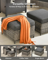 CAODOC 8-Piece Outdoor Wicker Patio Set with 9 Seats, Including 53" Fire Pit - Sectional Sofa and Conversation Set for Backyard or Lawn, Gray Rattan with Waterproof Black Cushions CAODOC