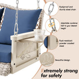 ZZW Upgraded Wicker Hanging Porch Swing, Heavy Duty 900 LBS 3-Seat Outdoor Patio Swing Chair Bench for Adult, w/ 8.9ft Hanging Chains, Cushions and Cup Holder(Grey/Blue) ZZW
