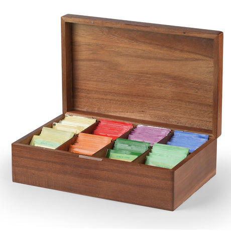 Acacia Wood Tea Bag Organizer, 8 Compartments Tea Box Organizer Storage Box, Tea Box for Tea Bags Chest, Tea Bag Holder with Magnetic Lid for Beverage Supplies, Sugar, Sweeteners, Individual Packets VOSEPO