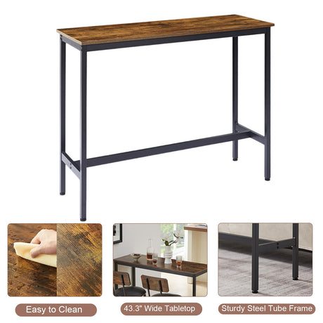 VEPXXP Industrial Bar Table and Chairs Set for 2, 3-Piece Rectangular Pub Table with 2 Stools & Backrest, Counter Height Small Kitchen Table with Bar Chairs for Dining Room Small Space, Rustic Brown VEPXXP