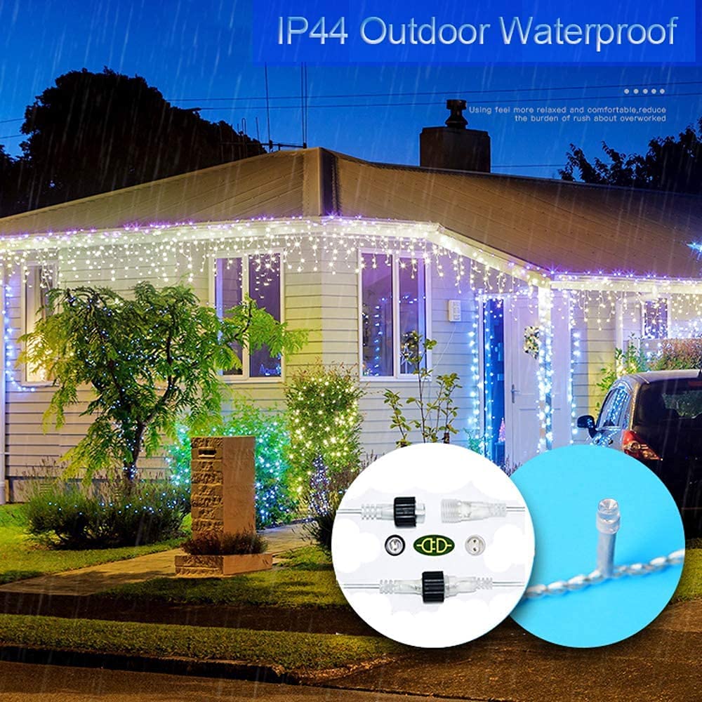 KNONEW Christmas Lights Outdoor Decorations 400 LED 33ft 8 Modes Curtain Fairy String Light with 75 Drops, Clear Wire LED String Light Decor for Wedding Party Holiday Christmas Decorations Cool White KNONEW