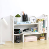 MyGift Adjustable Whitewashed Solid Wood Desktop Storage Organizer Display Shelf Book Rack, Office Desk Bookshelf MyGift