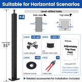 Muzata 15-20ft Complete Set 36" Cable Railing Post Kit Include 4Pack Black Posts PS01, 250ft Wire Rope, Swageless Cable Railing System DIY Kit (No Handrail) RWS1 BH4S Muzata