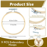 PEASUG 9 Pieces Embroidery Hoop, 3 Inch Small Wood Embroidery Hoops Frames, Bamboo Circle Cross Stitch Hoop Ring for Embroidery Art Craft Sewing PEASUG