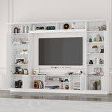 ROMSHINE Large Entertainment Center with Storage, 114" W Wall Unit TV Stand with Bookshelves & Light in White Color, Modern Media Center Cabinet with Bridge, for Living Room Bedroom, White ROMSHINE