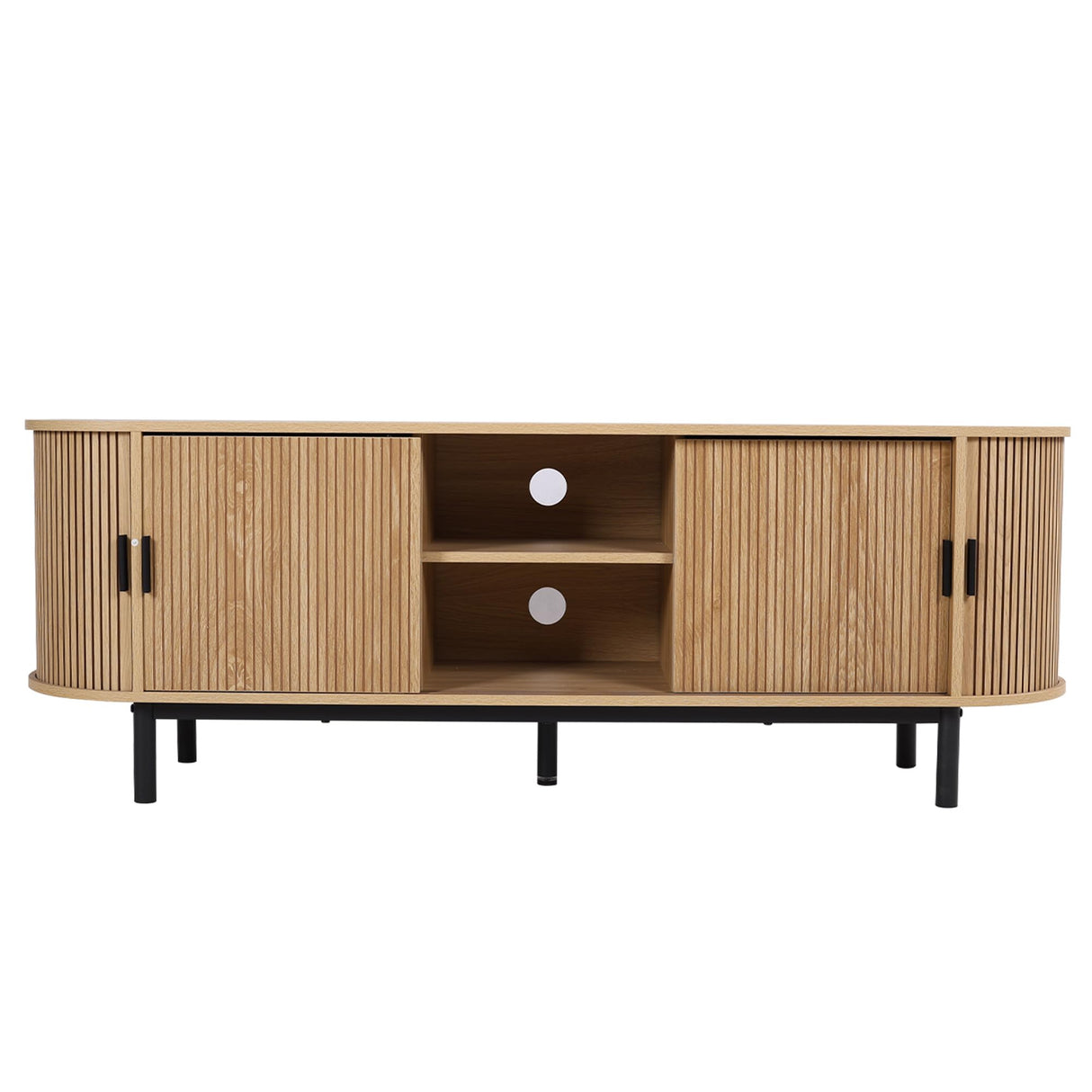 FurSch 62" Tambour Door TV Stand,Wood Mid Century Modern TV Cabinet for Up to 65“ TV,Curved Edge Long TV Stand with Storage for Bedroom Living Room (Natural, 62.2inch) FurSch