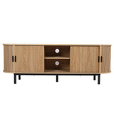 FurSch 62" Tambour Door TV Stand,Wood Mid Century Modern TV Cabinet for Up to 65“ TV,Curved Edge Long TV Stand with Storage for Bedroom Living Room (Natural, 62.2inch) FurSch