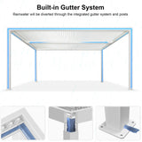 PURPLE LEAF Louvered Pergola 12' x 16' Outdoor White Aluminum Pergola with Fixed Shutter Wall Adjustable Roof Gazebo for Patio Backyard, 1 Long Side and 1 Short Side PURPLE LEAF