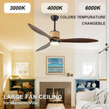 FookChak 60in Dimmable Black Ceiling Fan Light with Remote Control 3 Blade Hemp Rope Farmhouse Ceiling Fan with Light Walnut Wood LED Ceiling Fan Outdoor for Patio Kitchen Bedroom Living Room FookChak