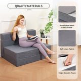 Fvkind Folding Sofa Bed Twin Size, Foldable Sleeper Chair with 2 Pillows, Convertible Futon Sofa Bed with Washable Cover, Fold Out Couch for Living Room, Dorm, Guest Room, Standard Size, Light Grey Fvkind