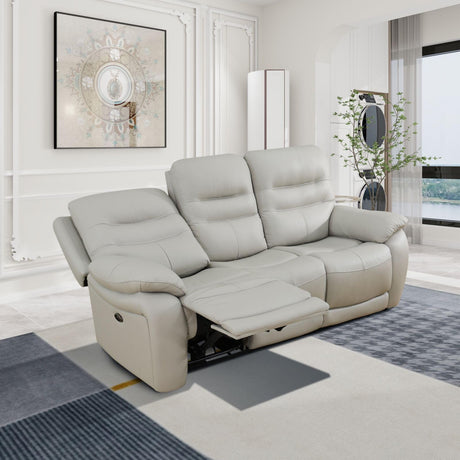 Genuine Leather Recliner Couch Set, Living Room Furiture Set,Power Reclining Sofa Set, Top Grain Leather Sofa with Built in USB Port for Living Room(Light Grey) (Sofa) Pon Living Furniture Inc