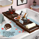 Bathtub Caddy Tray for Tub, Foldable Bamboo Bath Table Tray with Book and Wine Glass Holder, Expandable Bathroom Accessories with Free Soap Dish Suitable for Luxury Spa or Reading, Brown Artmalle