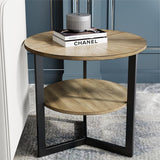 LEEMTORIG Round End Table with Storage, Farmhouse Circle Side Table for Living Room, Solid Wood 2-Tier Nightstand, Natural Wood Tabletop & Black Metal Frame, 25.2" D x 24" H, CJZ-1338 LEEMTORIG